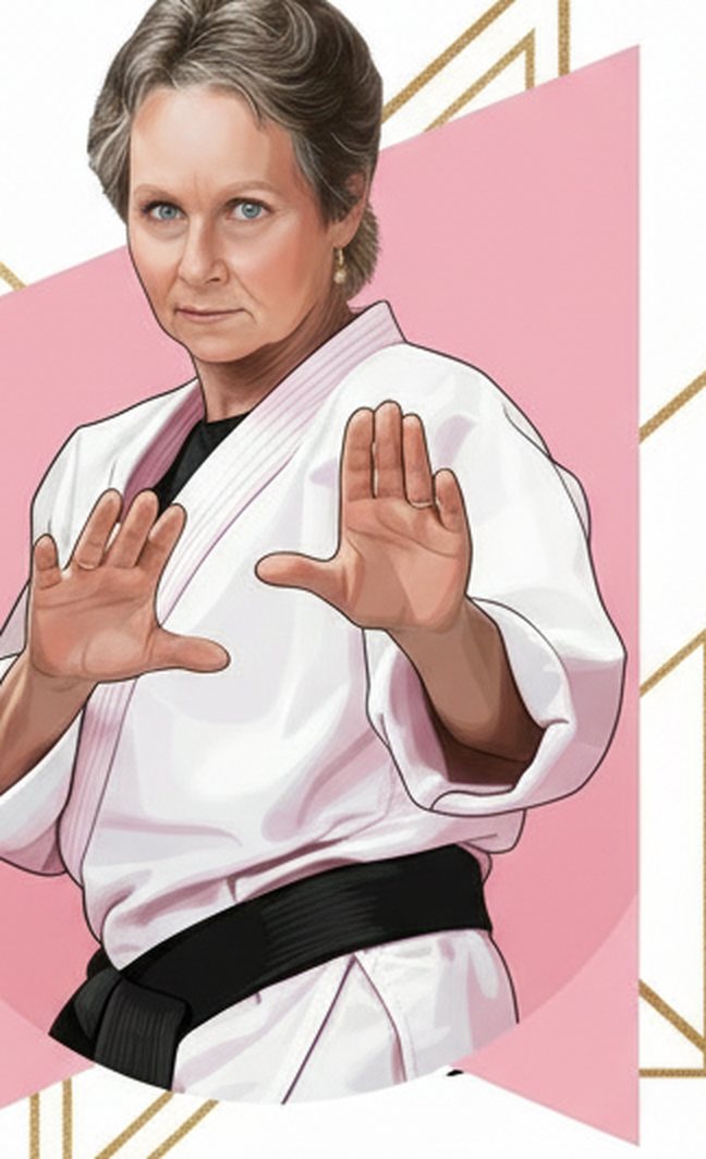 A woman in a gi holding a defensive stance